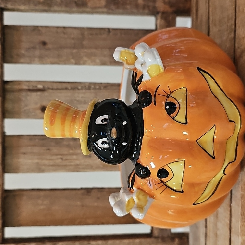 Transpac Halloween Pumpkin Cat Candy/Decorative Bowl